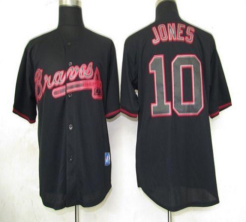 Braves #10 Chipper Jones Black Fashion Stitched MLB Jersey - Click Image to Close